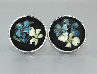 Real Flower stud earrings. Blue and white forget me not in resin. Small flower earrings. Sterling Silver.